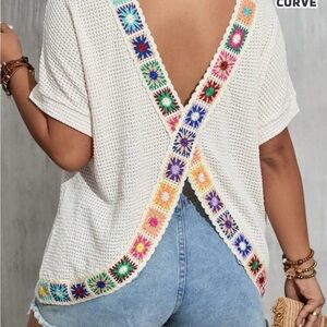 SHEIN Cream Crochet Accent Tee